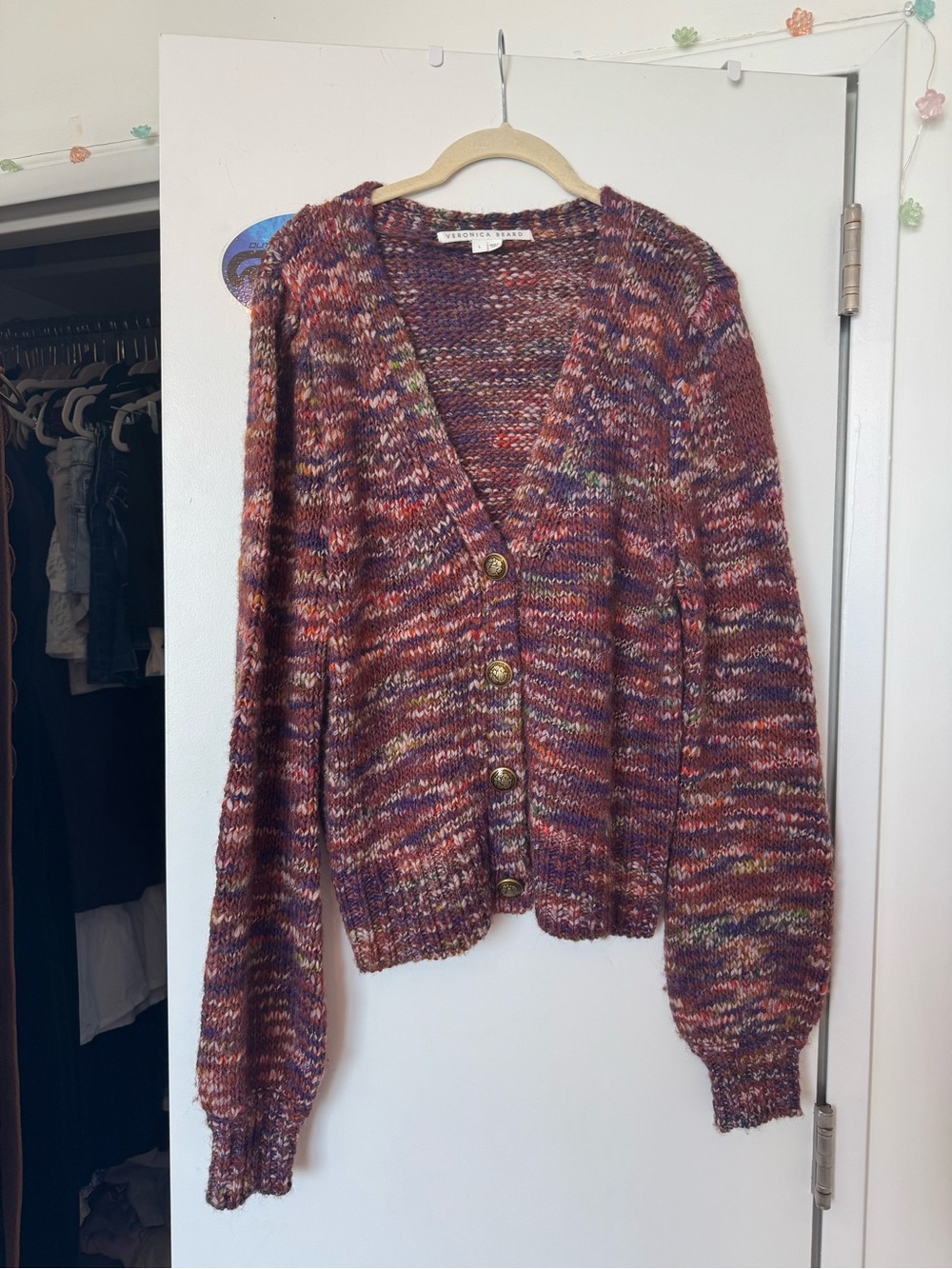 Veronica Beard Multicolor Marled Button Front Cardigan